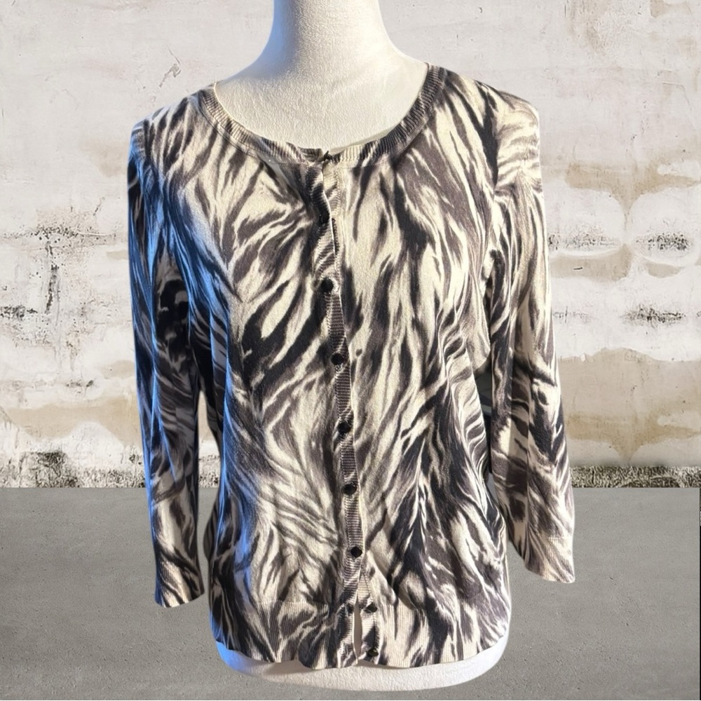 Talbots Black and White Zebra Print Blouse Size Large